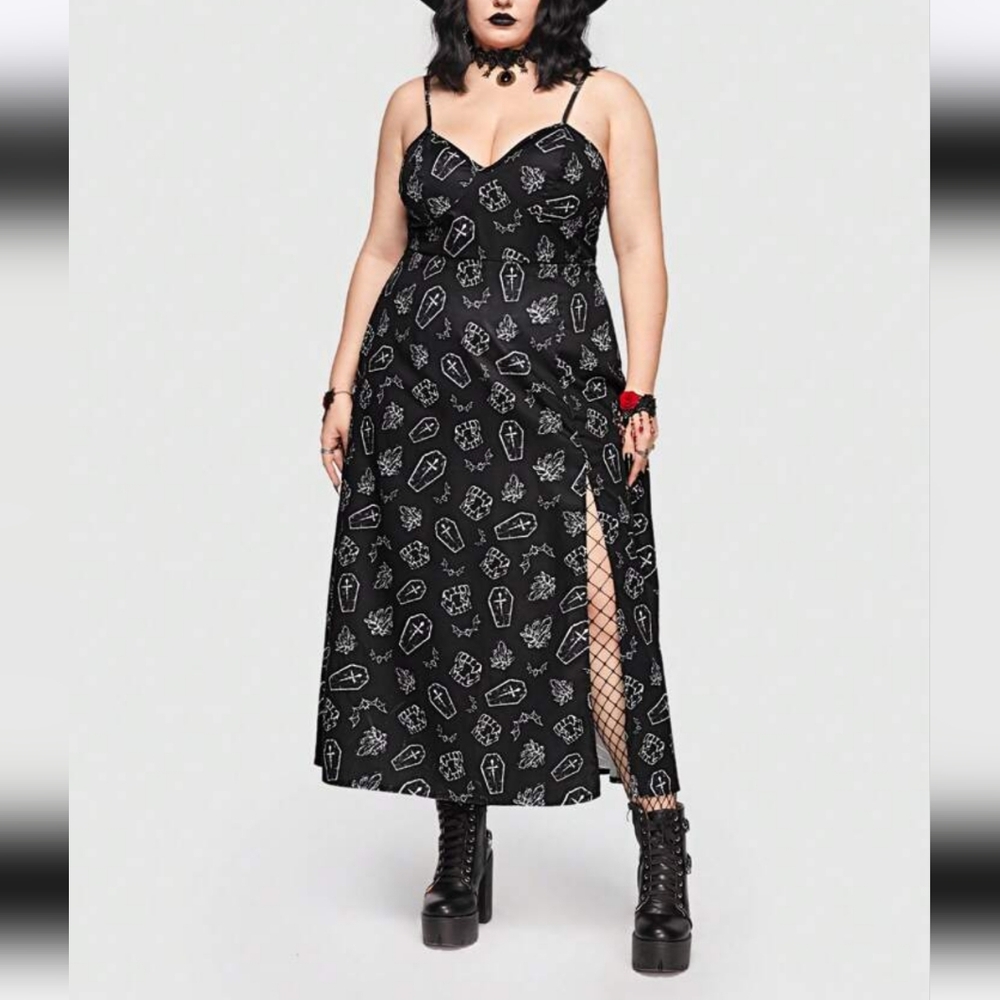 Black Gothic Coffin Print Maxi Dress